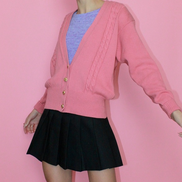 VTG 90s/y2k Mauve 100% Cotton Deep V-Neck Chunky Knit Fisherman Cardigan - Small - Picture 3 of 9